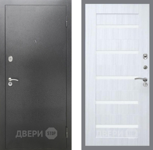 Входная металлическая Дверь Рекс (REX) 2А Серебро Антик СБ-14 стекло белое Сандал белый в Краснознаменске