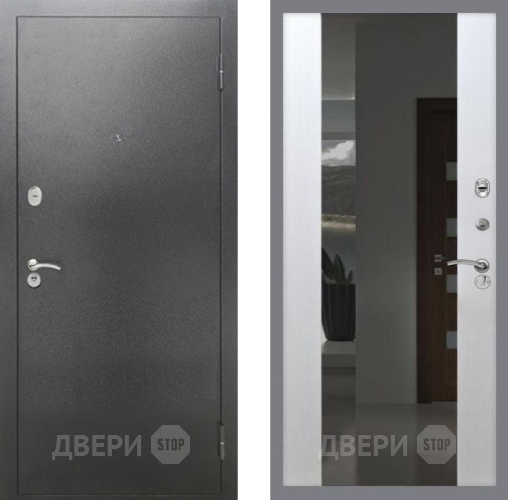 Входная металлическая Дверь Рекс (REX) 2А Серебро Антик СБ-16 Зеркало Белый ясень в Краснознаменске