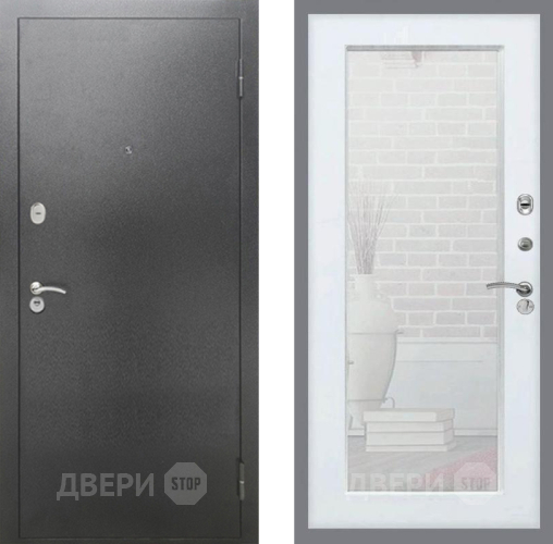 Входная металлическая Дверь Рекс (REX) 2А Серебро Антик Зеркало Пастораль Белый ясень в Краснознаменске