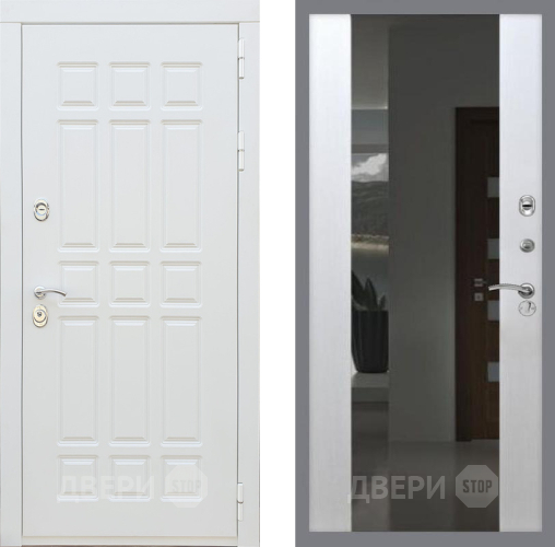 Входная металлическая Дверь Рекс (REX) 8 Силк Сноу СБ-16 Зеркало Белый ясень в Краснознаменске
