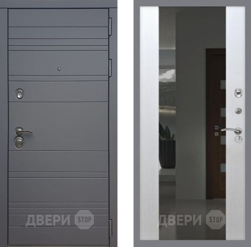 Входная металлическая Дверь Рекс (REX) 14 силк титан СБ-16 Зеркало Белый ясень в Краснознаменске