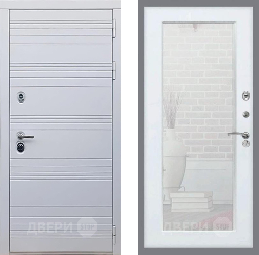 Входная металлическая Дверь Рекс (REX) 14 Силк Сноу Зеркало Пастораль Белый ясень в Краснознаменске