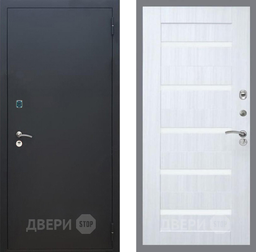 Входная металлическая Дверь Рекс (REX) 1A Черный Муар СБ-14 стекло белое Сандал белый в Краснознаменске