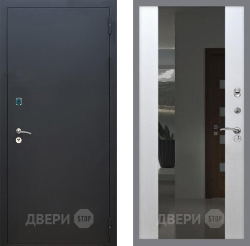 Дверь Рекс (REX) 1A Черный Муар СБ-16 Зеркало Белый ясень в Краснознаменске