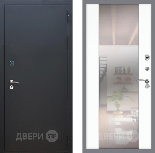 Входная металлическая Дверь Рекс (REX) 1A Черный Муар СБ-16 Зеркало Силк Сноу в Краснознаменске