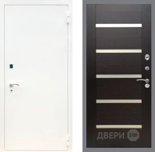 Входная металлическая Дверь Рекс (REX) 1А Белая шагрень СБ-14 стекло белое венге поперечный в Краснознаменске