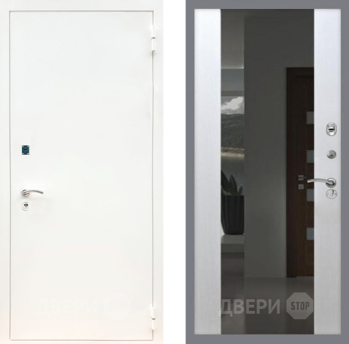 Входная металлическая Дверь Рекс (REX) 1А Белая шагрень СБ-16 Зеркало Белый ясень в Краснознаменске