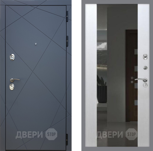 Входная металлическая Дверь Рекс (REX) 13 Силк Титан СБ-16 Зеркало Белый ясень в Краснознаменске