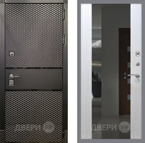 Входная металлическая Дверь Рекс (REX) 15 Черный Кварц СБ-16 Зеркало Белый ясень в Краснознаменске