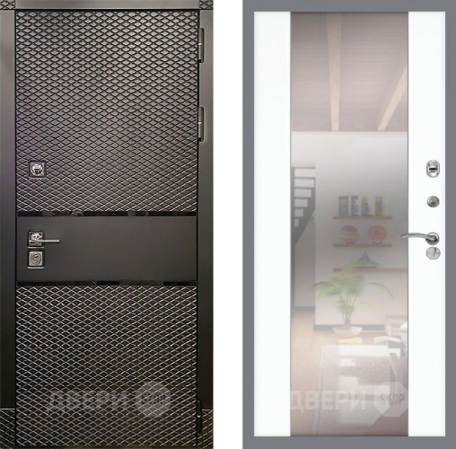 Входная металлическая Дверь Рекс (REX) 15 Черный Кварц СБ-16 Зеркало Силк Сноу в Краснознаменске