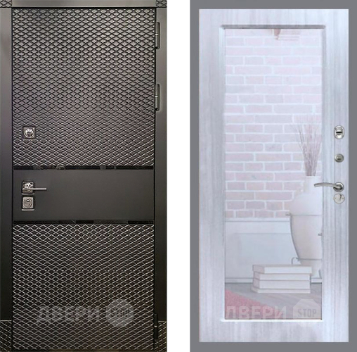 Входная металлическая Дверь Рекс (REX) 15 Черный Кварц Зеркало Пастораль Сандал белый в Краснознаменске