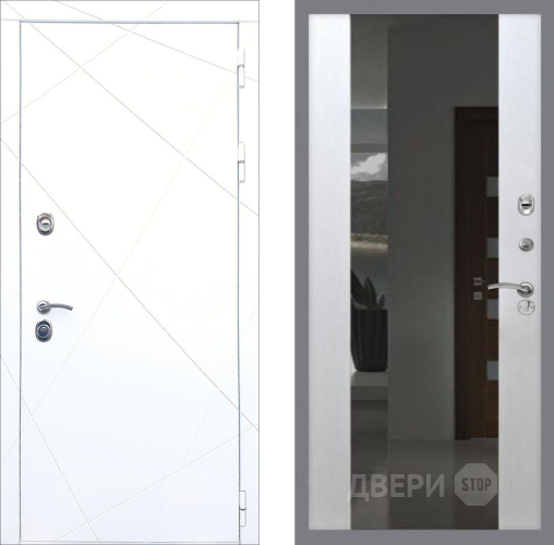 Входная металлическая Дверь Рекс (REX) 13 Силк Сноу СБ-16 Зеркало Белый ясень в Краснознаменске