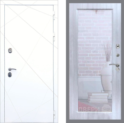 Входная металлическая Дверь Рекс (REX) 13 Силк Сноу Зеркало Пастораль Сандал белый в Краснознаменске