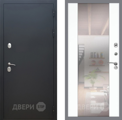 Входная металлическая Дверь Рекс (REX) 5 Черный Муар СБ-16 Зеркало Силк Сноу в Краснознаменске
