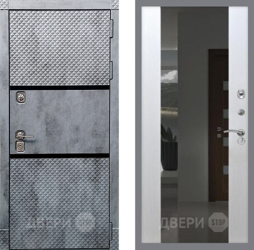 Входная металлическая Дверь Рекс (REX) 15 Бетон Темный СБ-16 Зеркало Белый ясень в Краснознаменске