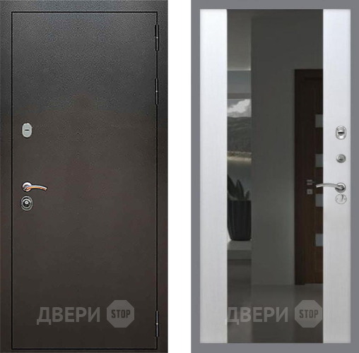 Входная металлическая Дверь Рекс (REX) 5 Серебро Антик СБ-16 Зеркало Белый ясень в Краснознаменске