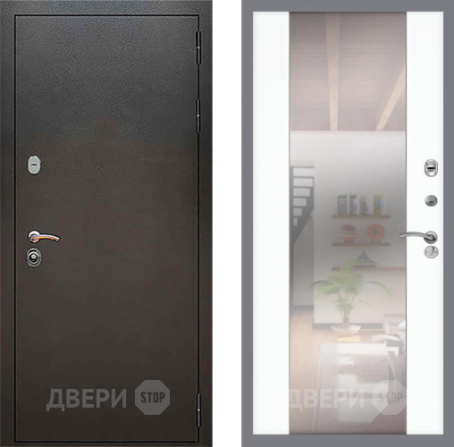 Входная металлическая Дверь Рекс (REX) 5 Серебро Антик СБ-16 Зеркало Силк Сноу в Краснознаменске