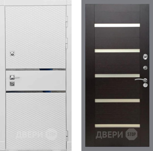 Входная металлическая Дверь Рекс (REX) 15 Силк Сноу СБ-14 стекло белое венге поперечный в Краснознаменске