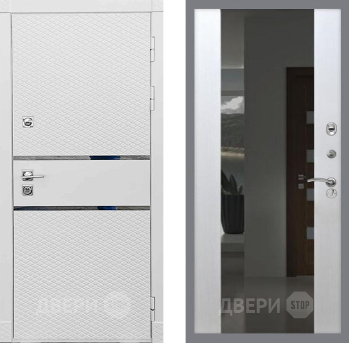 Входная металлическая Дверь Рекс (REX) 15 Силк Сноу СБ-16 Зеркало Белый ясень в Краснознаменске