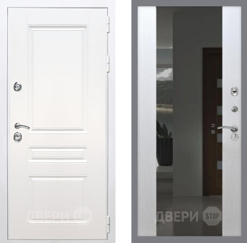 Дверь Рекс (REX) Премиум-н Силк Сноу СБ-16 Зеркало Белый ясень в Краснознаменске