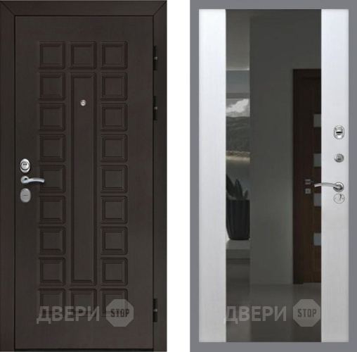 Входная металлическая Дверь Рекс (REX) Сенатор Cisa СБ-16 Зеркало Белый ясень в Краснознаменске
